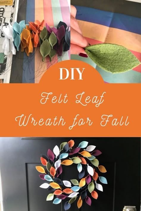 Felt Leaf Wreath, Felt Leaf, Wreath For Fall, Felt Flowers Diy, Felt Wreath, Felt Leaves, Diy Christmas Decorations, Seni Dan Kraf, Fall Craft