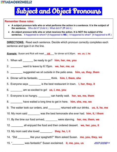 Subject and Object Pronouns online exercise and pdf. You can do the exercises online or download the worksheet as pdf. Subject And Object Pronouns, Pronoun Grammar, Pronouns Exercises, English Grammar Exercises, English Grammar For Kids, Object Pronouns, Grammar Exercises, English Worksheet, Personal Pronouns