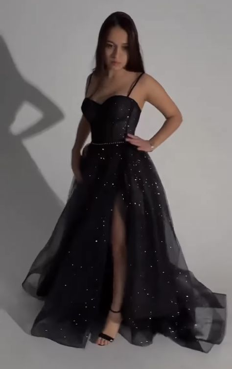 Black Prom Dresses Flowy, Starry Night Theme Prom Dress, Black Glitter Prom Dress, Starry Night Prom Dress, Pretty Black Prom Dresses, Black Corset Prom Dress, Long Sparkly Dresses, Prom Dresses Flowy, Star Prom Dress