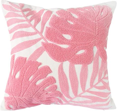 Amazon.com: Hodeco Embroidery Throw Pillow Covers 18x18 Inches Floor Pillow Cover for Couch Bed Room Chair 100% Cotton Loop Embroidered Pink Tropical Leaves Cushion Cover Square Pillow Case 45x45cm, 1 Piece : Home & Kitchen Bed Room Chair, Cover For Couch, Tropical Cushion, Pink Lake, Pink Tropical, Jungle Baby, Couch Sofa, Decorative Throw Pillow Covers, Decorative Throws