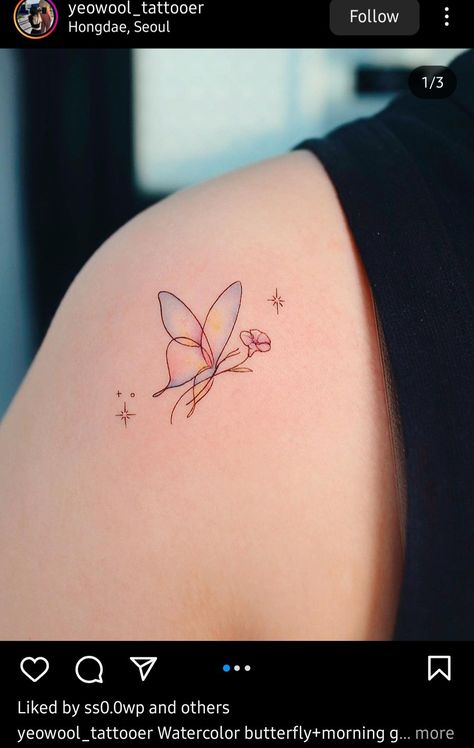 Long Butterfly Tattoo, Small Flower Tattoos, Small Tattoo, Butterfly Tattoo, Flower Tattoos, Small Flowers, Small Tattoos, Tatting, Tattoo Ideas