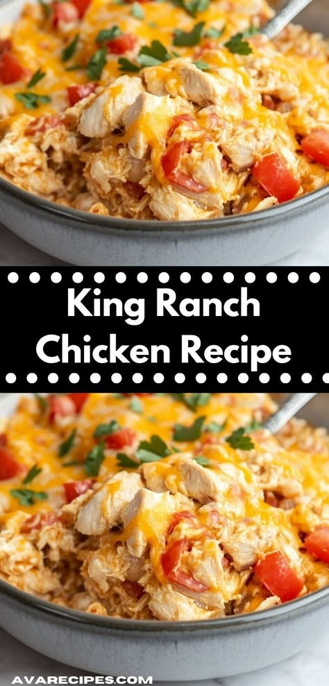 Need a delicious dinner solution? This King Ranch Chicken Recipe is an easy one-pot wonder that features bold Tex-Mex flavors. Perfect for any occasion, it’s a surefire hit with kids and adults alike! Best King Ranch Chicken Casserole, Chicken Tortillas, Ranch Chicken Recipe, King Ranch Chicken Casserole, King Ranch Chicken, Yummy Casserole Recipes, Ranch Chicken Recipes, Ranch Chicken Casserole, Hearty Casseroles