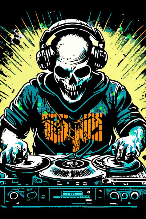 Skeleton turntablist DJ in dj controller turntable mixer artwork. #Turntablist, #Turntablism, #DJLife, #ScratchMaster, #VinylLove, #BeatJuggling, #TurntablistCulture, #DJSkills, #MixingSkills, #TurntableArt, #HipHopDJs, #VinylAddict, #TurntableMagic, #DJCommunity, #ScratchSessions, #BeatManipulation, #TurntableVirtuoso, #DJPassion, #TurntableLegend, #VinylRecords. Dj Mixer Logo, Dj Mixer Wallpaper, Dj Inspiration, Skeleton Dj, Dj Painting, Dj Logos, Turntables Art, Gothic Office, Dj Mixing