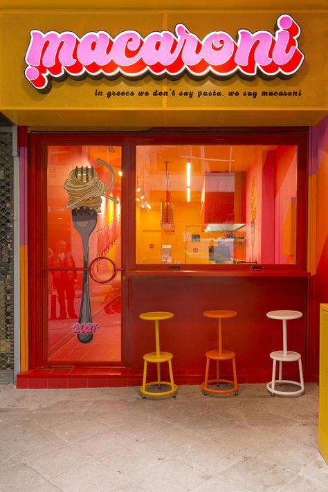 macaroni - Studio Materiality Italian Cafe Interior, Italian Fast Food, Colorful Pasta, Food Stall Design, Bbq House, Pasta Shop, Colored Pasta, Bbq Shop, Bakery Decor