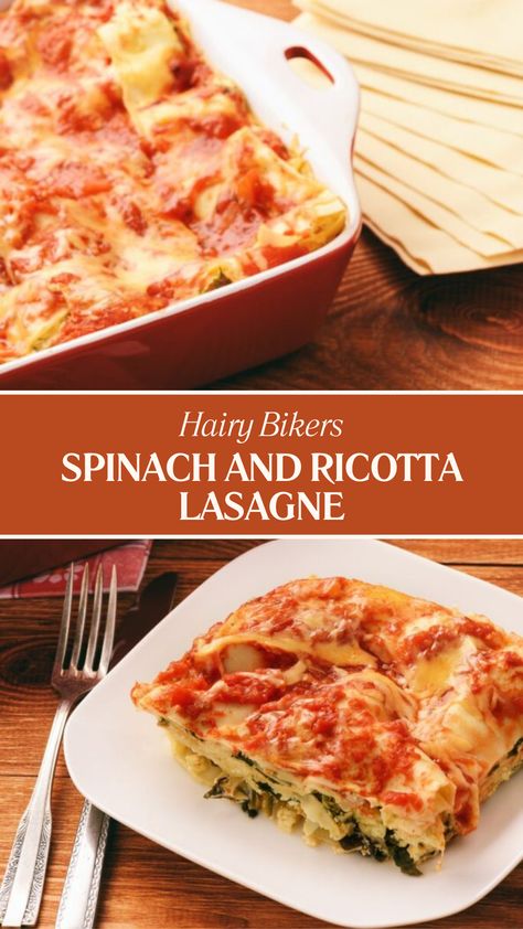 Hairy Bikers Spinach And Ricotta Lasagne Spinach Ricotta Lasagna, Spinach And Ricotta Lasagne, Hairy Bikers Recipes, Spinach And Ricotta Lasagna, Ricotta Lasagna, Lasagna Recipe With Ricotta, Basil Salt, Spinach Bake, Spinach And Ricotta