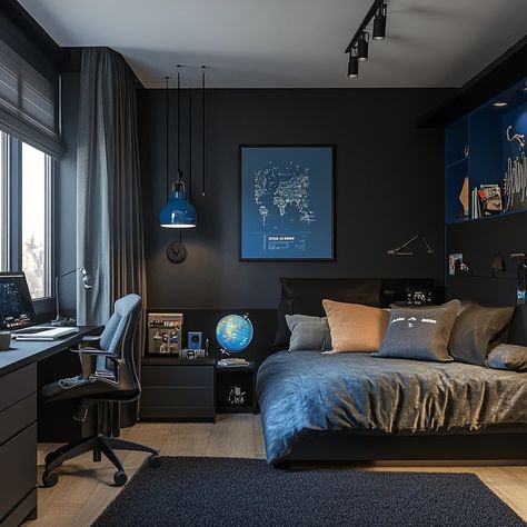 Simple Guys Bedroom, 10×12 Room Design, Soft Boy Room Aesthetic, Small Room Setup Ideas, Gamer Boy Bedroom Ideas, Gamer Room Boys Bedroom, Cozy Gaming Bedroom, Room Ideas With Desk, Teen Boy Bedroom Green