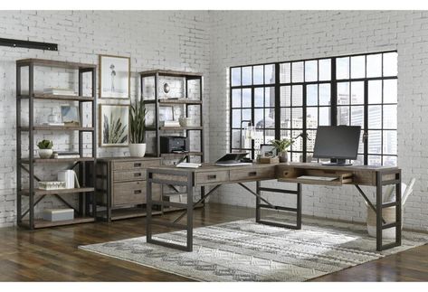 Birch Home Grayson Rustic L-Shaped Desk with Keyboard Drawer | Sprintz Furniture | L-Shape Desks Loft Office Ideas Upstairs Open, Loft Office Ideas Upstairs, Loft Office Ideas, Home Office Men, Aspen Home, Lift Desk, Belfort Furniture, Aspen House, Rustic Bookcase