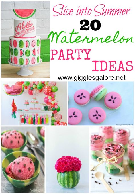 Slice Into Summer - 20 Watermelon Themed Party Ideas (Decorations, Food, Favors, etc) Watermelon Party Theme, Watermelon Birthday Party Theme, Summer 1st Birthday, Watermelon Party Ideas, Watermelon 1st Birthday, Watermelon Ideas, Watermelon First Birthday, One In A Melon Party, Party Watermelon