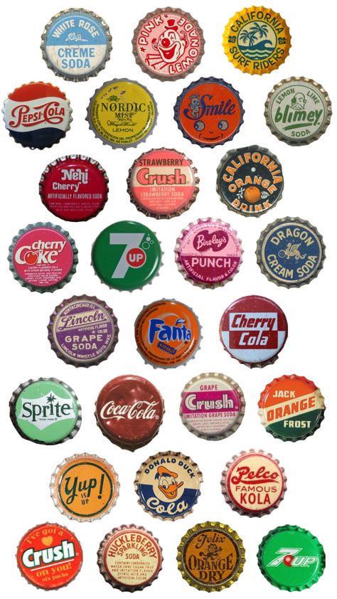 #art #wallpaper #vintage #inspiration #bottlecap #shuffle #collage #print #inspo #bottle #cocacola #fanta #coke Bottle Caps Aesthetic, Vintage Collage Poster, Picture For Collage, Vintage Bottle Caps, Vintage Coke Aesthetic, Collage Themes, Bottle Cap Design, Random Collage, Collage Pics