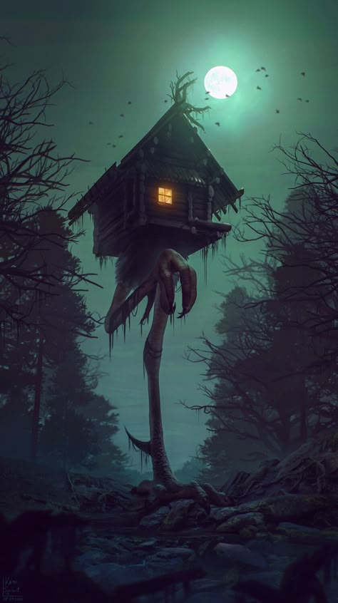 The Woods At Night, Woods At Night, Baba Yaga House, Baba Jaga, Slavic Folklore, Baba Yaga, 다크 판타지, Fantasy Places, Witch House