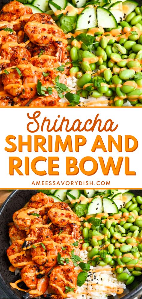 Charred Shrimp & Pesto Buddha Bowls, Meal Prep With Edamame, Shrimp Rice Meal Prep, Healthy Sushi Bowl Meal Prep, Bowl Dinners Recipes, Healthy Rice And Veggie Bowls, Edamame Shrimp Bowl, Spicy Meal Prep Recipes, Spicy Mayo Shrimp Bowl