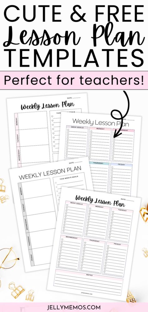 Cute printable weekly lesson plan templates that are the perfect addition to your teaching binder, classroom management binder, home school organization binder & more! These printable lesson plan templates are great for any learning environment. Use them to stay organized and focused during the busy week! Just pick your favorite one, save it and print it out 🍎 | teacher binder | school planner | weekly planner | home school binder | home school planner | organized teachers | jellymemos.com Teacher Weekly Planner Free Printable, Free Printable Teacher Planner Templates, Free Printable Lesson Plan Template, Homeschool Lesson Plan Template Free, Weekly Lesson Plan Template Free, Teacher Planner Printables Free, Free Teacher Planner, Teacher Weekly Planner, Planner Setup Ideas