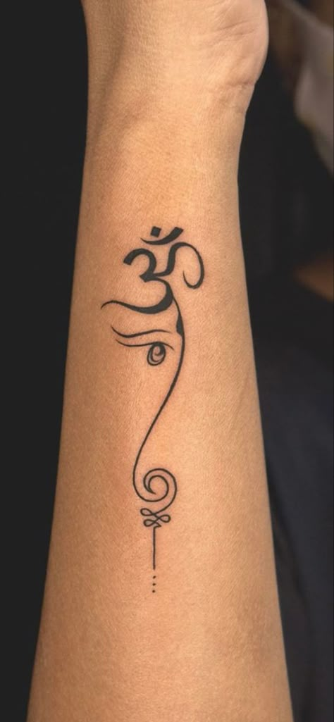 Ganesha Tattoos For Women, Simple Ganesh Tattoo, Ganesha Small Tattoo, Ganesha Symbol Tattoo, Ohm Tattoo Design Ideas, Aum Sign Tattoo, Telugu Tattoo, Small Indian Tattoos For Women, Small Ganesha Tattoo