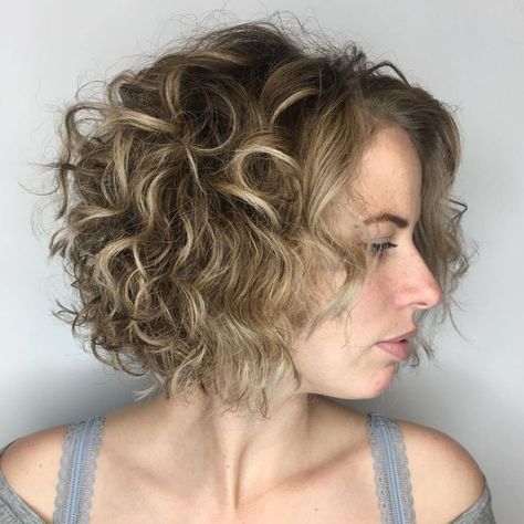 Short Curly Brown Blonde Bob Messy Blonde Bob, Lob Haircut Layered, Blonde Curly Bob, Bob Haircut Curly, Messy Curls, Medium Curly, Caramel Highlights, Short Curly Bob, Naturally Curly Bob