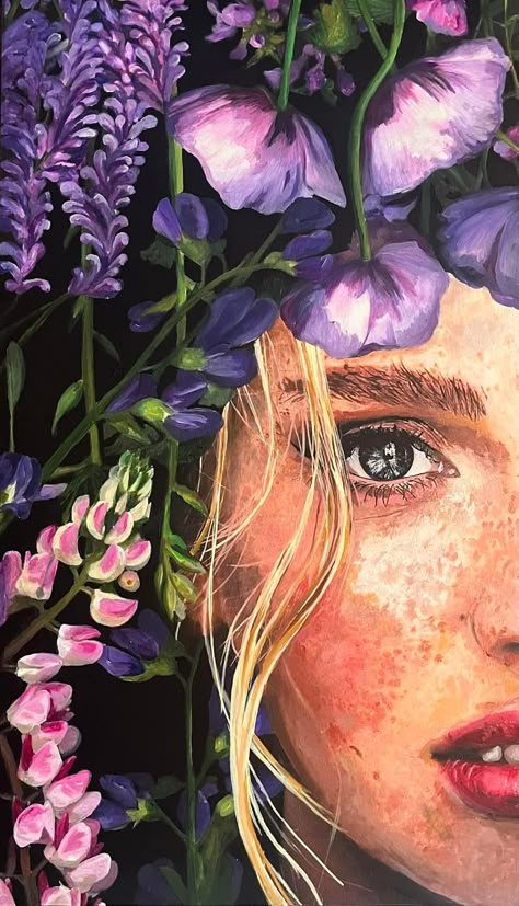 Gcse Art Flower Final Piece, Final Art Pieces Gcse, Acrylic Painting Process, Cherry Blossom Painting Acrylic, Flower Portrait, Anime Canvas Painting, Art Final, Mughal Art Paintings, Cherry Blossom Painting