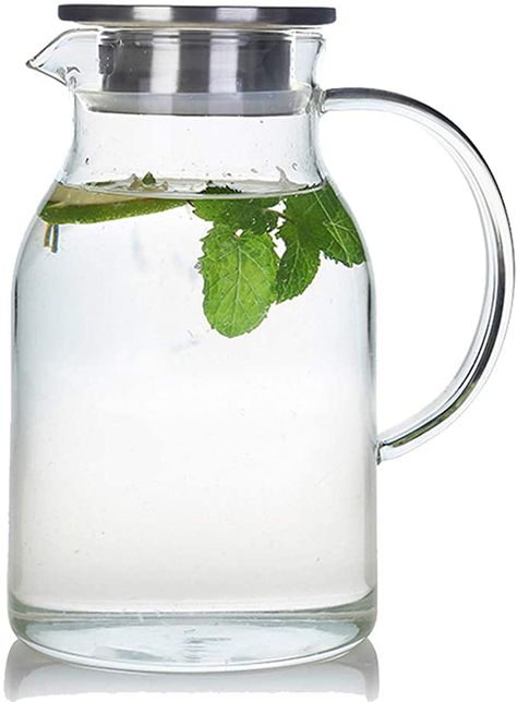 Amazon.com | 68 Ounces Glass Pitcher with Lid, Heat-resistant Water Jug for Hot/Cold Water, Ice Tea and Juice Beverage: Carafes & Pitchers Water Pouring, Pitcher With Lid, Bags Inside, Iced Tea Pitcher, Water Carafe, Tea Pitcher, Water Ice, Cold Ice, Coffee Wine