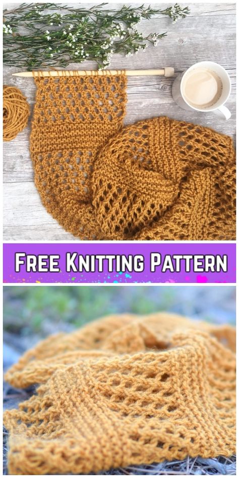 Knit Honeycombs Summer Scarf Free Knitting Pattern - Video Knitting Patterns Scarf, Scarf Pattern Knit, Honeycomb Scarf, Knit Scarf Pattern, Baby Boy Knitting Patterns Free, Boys Knitting Patterns Free, Knitting Poncho, Beginners Knitting Patterns, Knitting Patterns Free Scarf