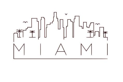 Miami Skyline Tattoo, Florida Themed Tattoos, Miami Drawing, Miami Tattoo Ideas, American Traditional Tattoo Design, Miami Ink Tattoos, Skyline Logo, Miami Logo, Skyline Tattoo