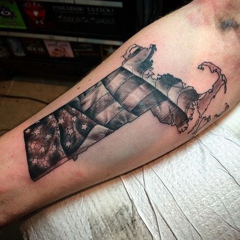 #Massachusetts #ma #tattoo #merica #american #flag #pride Massachusetts Tattoo Ideas, Massachusetts Tattoo, American Flag Forearm Tattoo, State Tattoos, Ma Tattoo, Flag Pride, Year Anniversary Gifts, Sleeve Tattoo, Forearm Tattoos