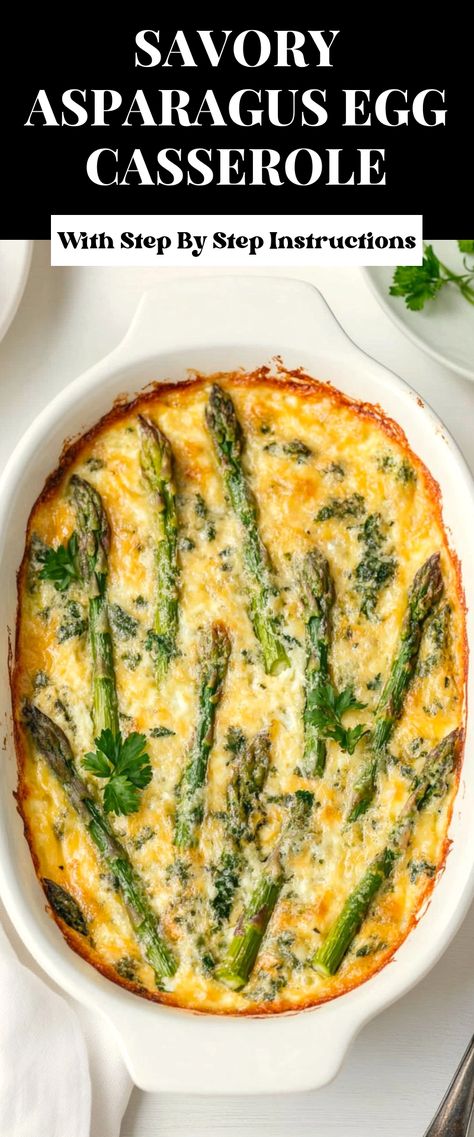 Image for Savory Asparagus Egg Casserole Asparagus Casserole With Boiled Eggs, Asparagus Frittata Recipes, Asparagus Egg Bake, Asparagus Breakfast Casserole, Asparagus Breakfast, Healthy Asparagus, Mushroom Asparagus, Breakfast Egg Bake, Baked Breakfast Casserole