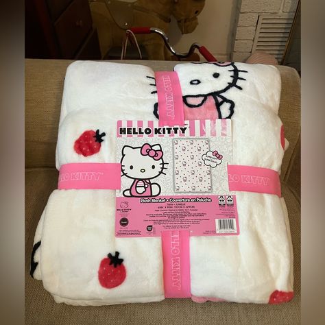 Hello Kitty Strawberry Fruit Design New Comes With Pink And White Hello Kitty Ribbon Plush Blanket Super Soft 60 Inches By 90 Inches White Pink And Red Hello Kitty Bedding, Hello Kitty Strawberry, White Hello Kitty, Hello Kitty Bed, Strawberry Fruit, Fruit Design, Pink And Red, Plush Blanket, Pink And White