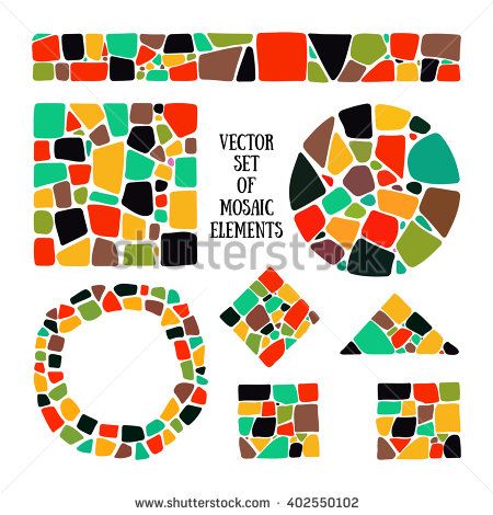 Set of bright Mosaic design elements in different forms. Vector Mosaic circle, square, triangle, border. Isolated Mosaic forms. Abstract Mosaic textures. Bright Mosaic elements for decoration. Mosaic. - stock vector Diversity Branding, Mosaic Branding, Mosaic Graphic Design, Organic Graphic Design, Tile Logo, Circle Square Triangle, Mosaic Texture, Abstract Mosaic, Easy Pixel Art