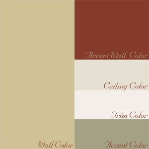 Accent Colors for Red Brick | Steel Lily Design: The Red Accent Wall Cottage Paint Colors, Red Accent Wall, French Country Bathroom, Cottage Painting, French Country Bedrooms, Tuscan Design, Pintura Exterior, Paint Color Palettes, Country Bedroom