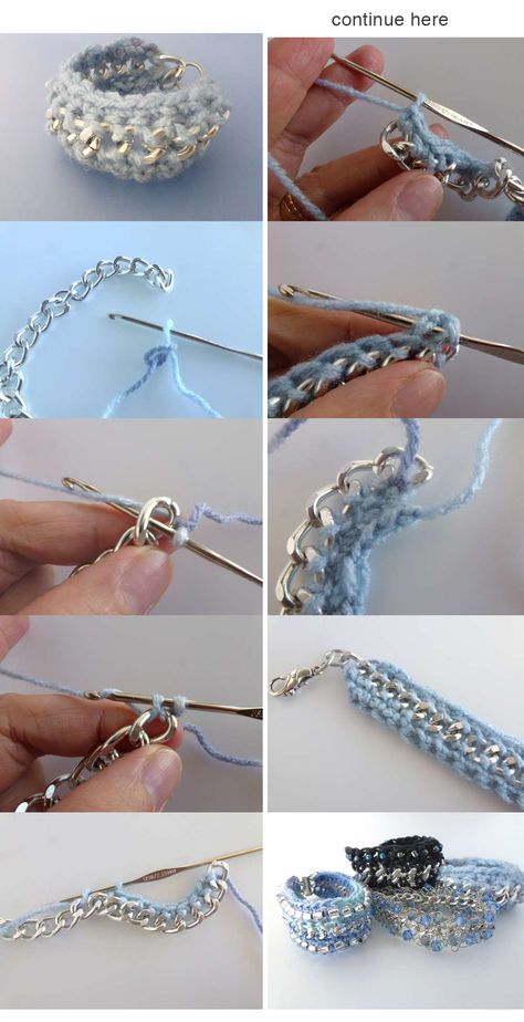 DIY Crochet Yarn and Chain Bracelet Crochet Jewlery, Bracelet Crochet, Knit Jewelry, Crochet Bracelet, Diy Schmuck, Bracelet Tutorial, Crochet Basics, Bead Crochet, How To Crochet