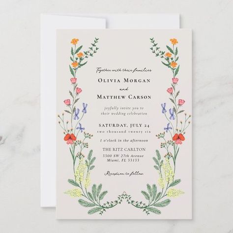 Secret Garden Wedding.#WeddingInvitations #WeddingStationery #Invitation #WeddingPlanning #CustomInvitations Boho Floral Invitations, Wedding Invites Wildflower, Simple Floral Invitations, Boho Wildflower Wedding Invitation, Wedding Invitations Tulips, Wedding Invitations Floral Elegant, Colorful Minimalist Wedding Invitations, Wedding Invites Fall, Scandinavian Summer Wedding