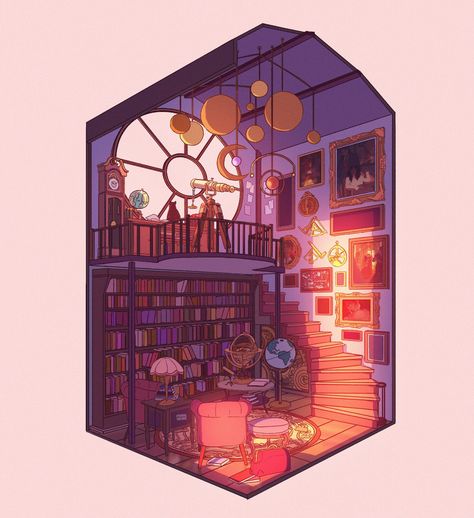 Isometric Art Room, Concept Art Room, Isometric Room Illustration, Isometric Room, Interior Concept Art, Bg Design, Isometric Art, Isometric Illustration, Cute House