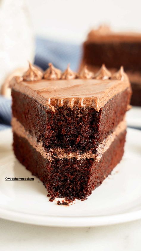 Eggless Chocolate Cake (Super Moist) Best Moist Chocolate Cake, Cake Flour Substitute, Eggless Cakes, Eggless Chocolate Cake, Canned Frosting, Eggless Baking, Chocolate Buttercream Frosting, Eggless Cake, Best Chocolate Cake