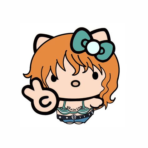 Hello Kitty Anime Character, Hello Kitty As Anime Characters, Jjk X Hello Kitty, One Piece Hello Kitty, One Piece Pfp Nami, Chibi Nami One Piece, Cute Nami One Piece Wallpaper, Cat Nami One Piece, Nami Icons