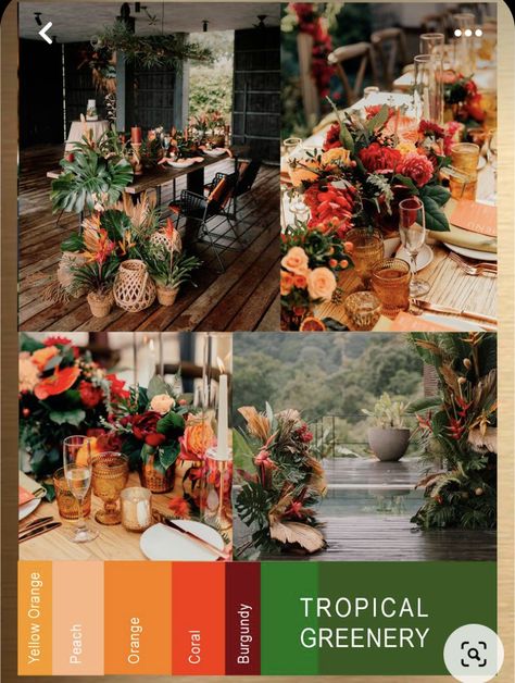 Tropical Wedding Palette, Tropical Wedding Color Palette, Island Theme Wedding, Jungle Wedding Theme, Beach Wedding Color Palette, Destination Wedding Colors, Coral Wedding Themes, Jungle Wedding, Tropical Wedding Theme