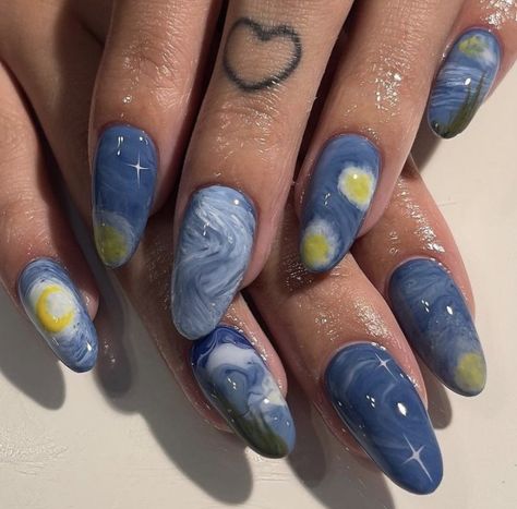 Nail Art Freehand, Sapphic Nails, Howls Moving Castle Nails, Nail Design Glitter, Pretty Gel Nails, Really Cute Nails, Studio Room, Weird Stuff, Light Academia