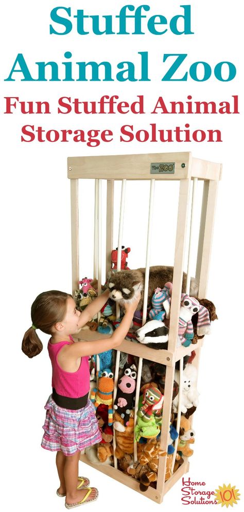 The Stuffed Animal Zoo is a fun way to store your child's stuffed animals right in their bedroom or playroom, to keep these toys contained while also allowing your child to access the stuffies to play with when they want {featured on Home Storage Solutions 101} Stuffed Animal Display Ideas, Stuffed Animal Storage Zoo, Stuffed Animal Display, Toy Storage Bench, Zoo Toys, Pet Organization, Kids Toy Organization, Toy Organizer, Nursery Toys