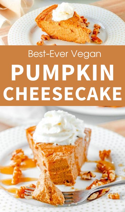 Vegan Pumpkin Cheesecake Recipe, Desserts For Fall, Recipes With Pumpkin, Best Cheesecake Recipes, Easy Vegan Desserts, Easy Pumpkin Cheesecake, Vegan Pumpkin Cheesecake, Healthy Pumpkin Cheesecake, Tofu Cheesecake