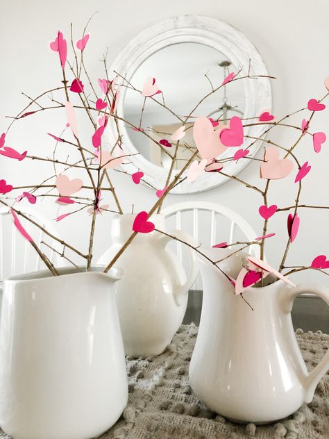 Valentines Centerpiece, Diy Fireplace Mantel, Simple Valentines, Valentine Centerpieces, Diy Valentine's Day Decorations, Different Shades Of Pink, Pink Cards, Sweet Valentine, Simple Valentine