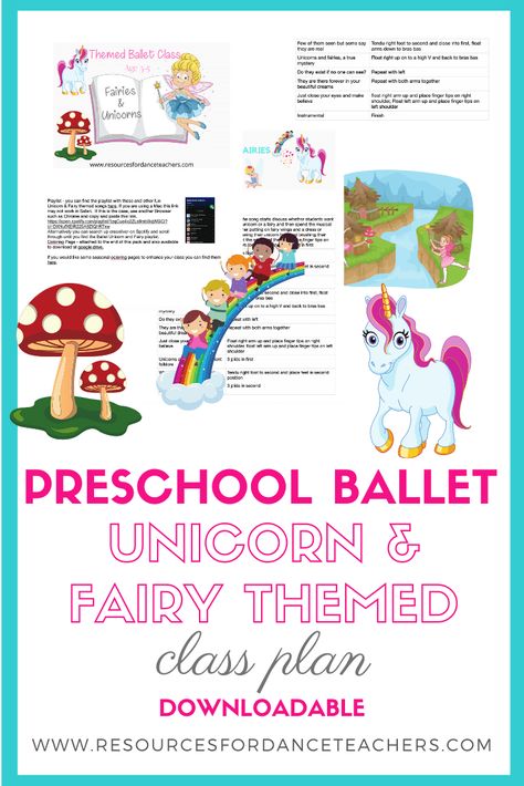 Unicorn Preschool Ballet class plan | Resources for Dance Teachers Preschool Ballet, Dance Teacher Tools, Beginner Ballet, Teaching Lessons Plans, Creative Movement, Ballet Lessons, Preschool Lesson Plan, Preschool Programs, Dance Themes