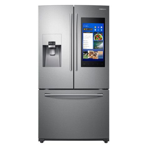 Shop Refrigerators Samsung Refrigerator Organization, Samsung Family Hub Refrigerator, Linen Storage Cabinet, Modern Kitchen Appliances, Internal French Doors, Smart Refrigerator, Family Hub, Rolling Barn Door, Frigidaire Refrigerator