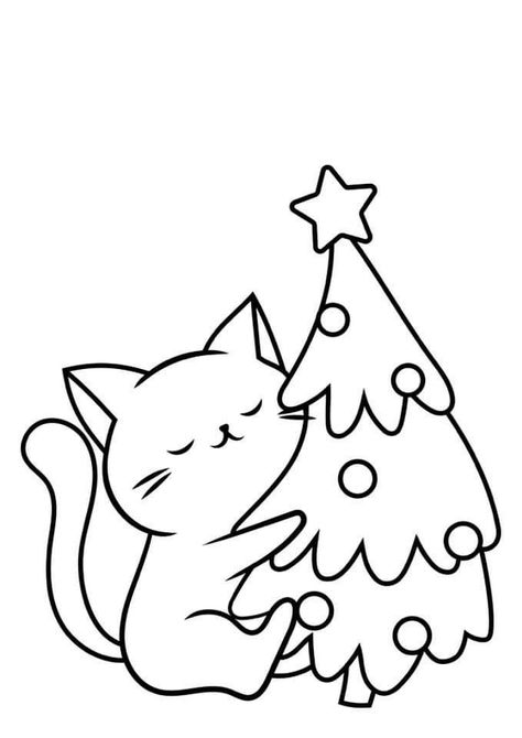 Christmas Cat Coloring Pages, Christmas Cat Drawing, Cat Pictures To Color, Coloring Pages Cat, Picture To Color, Christmas Coloring Page, Cat Coloring Pages, Christmas Coloring Sheets, Cat Picture