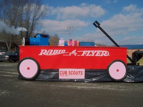 Lynchburg's Cub Scout Pack 365 Christmas Parade Float 2009 Daycare Parade Float Ideas, Radio Flyer Christmas Float, Toy Land Christmas Float, Red Flyer Wagon, Wagon Floats, Parade Float Diy, Christmas Toyland, Christmas Floats, Backyard Christmas