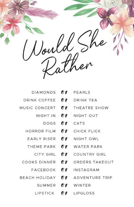 Modern Bridal Shower Ideas, Would She Rather Game, Bridal Party Games, Would She Rather, Bridal Shower Inspo, Fun Bridal Shower Games, Bridal Shower Activities, Bridal Shower Planning, Bachelorette Party Planning