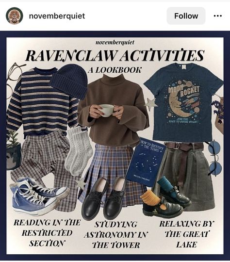 Gifts For A Ravenclaw, Ravenclaw Fashion Aesthetic, Ravenclaw Fall Outfit, Blue Acedamia Outfits, Harry Potter Aesthetic Outfits Ravenclaw, Modern Ravenclaw Outfit, Harry Potter Outfit Ideas Ravenclaw, Ravenclaw Uniform Aesthetic, Blue Academia Outfits