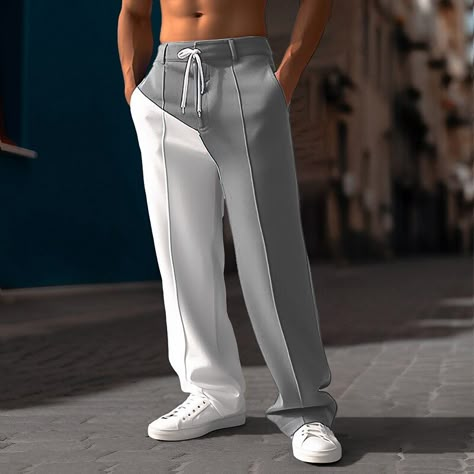 Joggers Trousers Men, Joggers Outfit For Men, Mens Joggers Outfit, Straight Leg Sweatpants, Patchwork Pants, Men Sport Pants, Trouser Design, Joggers Outfit, Men Pants