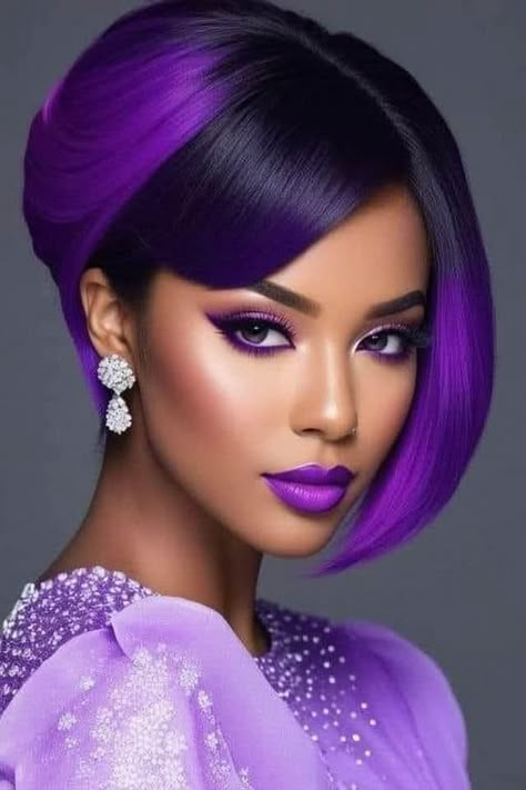 Purple Makeup Ideas, Galaxy Hair Color, Beautiful Short Hair, Rocker Hair, Galaxy Hair, Short Hair Images, Color Wigs, Braids Wigs, Girl Hairstyle