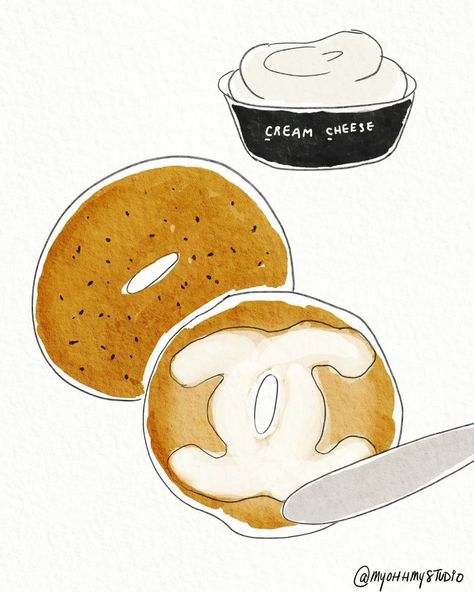 Bagel Cartoon, Bagel Painting, Bagel Shop Logo, Everything Bagel Drawing, Bagel Branding, Bagel Clipart, Everything Bagel Illustration, Fashion Illustration Design, Bagel Shop