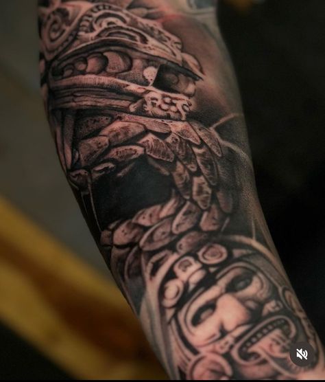 Aztec Realism Tattoo, Aztec Tattoo Mexican Forearm, Mexican Tattoo Ideas For Men Aztec, Aztec God Tattoo For Men, Mexican Inspired Tattoos Aztec Warrior, Mexican Heroes, Gray Tattoo, Medusa Tattoo Design, Aztec Tattoo Designs