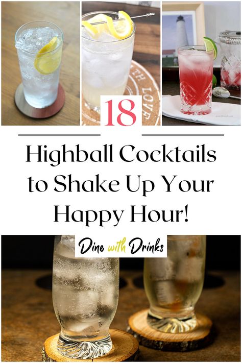 Collage of 4 highball cocktails. Highball Cocktail Drink Recipes, High Ball Drink Recipe, Highball Recipe, Mixology Drinks, Highball Cocktail, Gin Lovers, Balls Recipe, Alcohol Recipes, Mixology