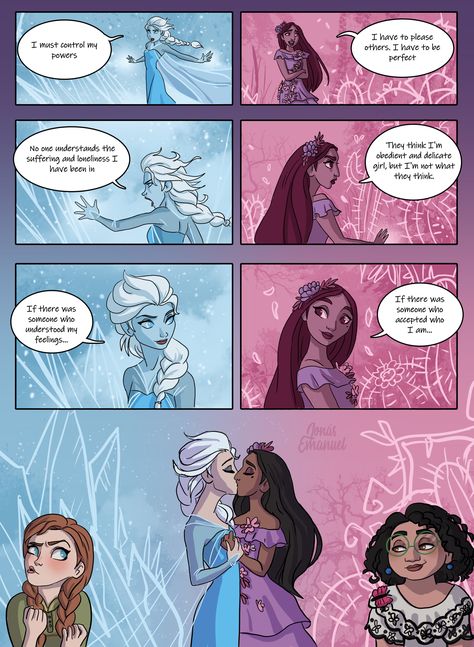 Isabella X Elsa, Elsa X Isabela, Disney Ships Crossover, Elsa Girlfriend, Disney Princess Kiss, Disney Princess Yuri, Wlw Ships, Frozen And Tangled, Pride Stuff