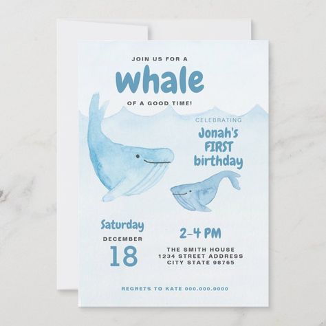 Watercolor Whale First Birthday Party Invitation  Zazzle Whale Birthday Theme, Coral Birthday Party, Whale Birthday Party, Whale Birthday Parties, Whale Birthday, Ocean Birthday Party, Birthday Party Snacks, 5th Birthday Party Ideas, Ocean Birthday